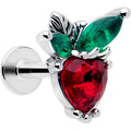 16G 1/4 Red Green Gem Strawberry Heart Labret