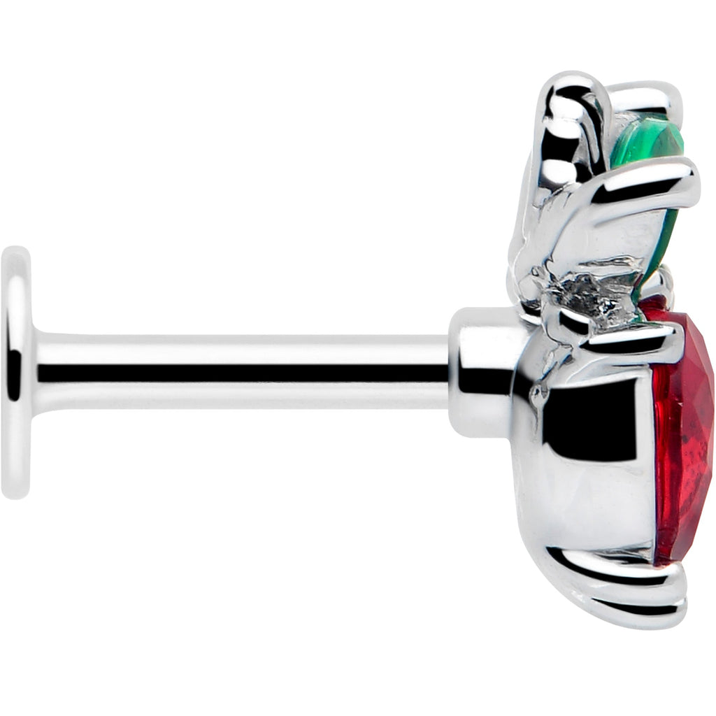 16G 1/4 Red Green Gem Strawberry Heart Labret