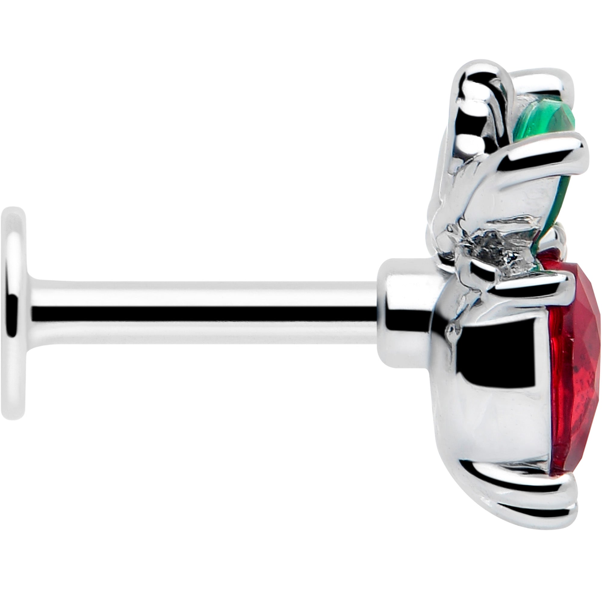 16G 1/4 Red Green Gem Strawberry Heart Labret