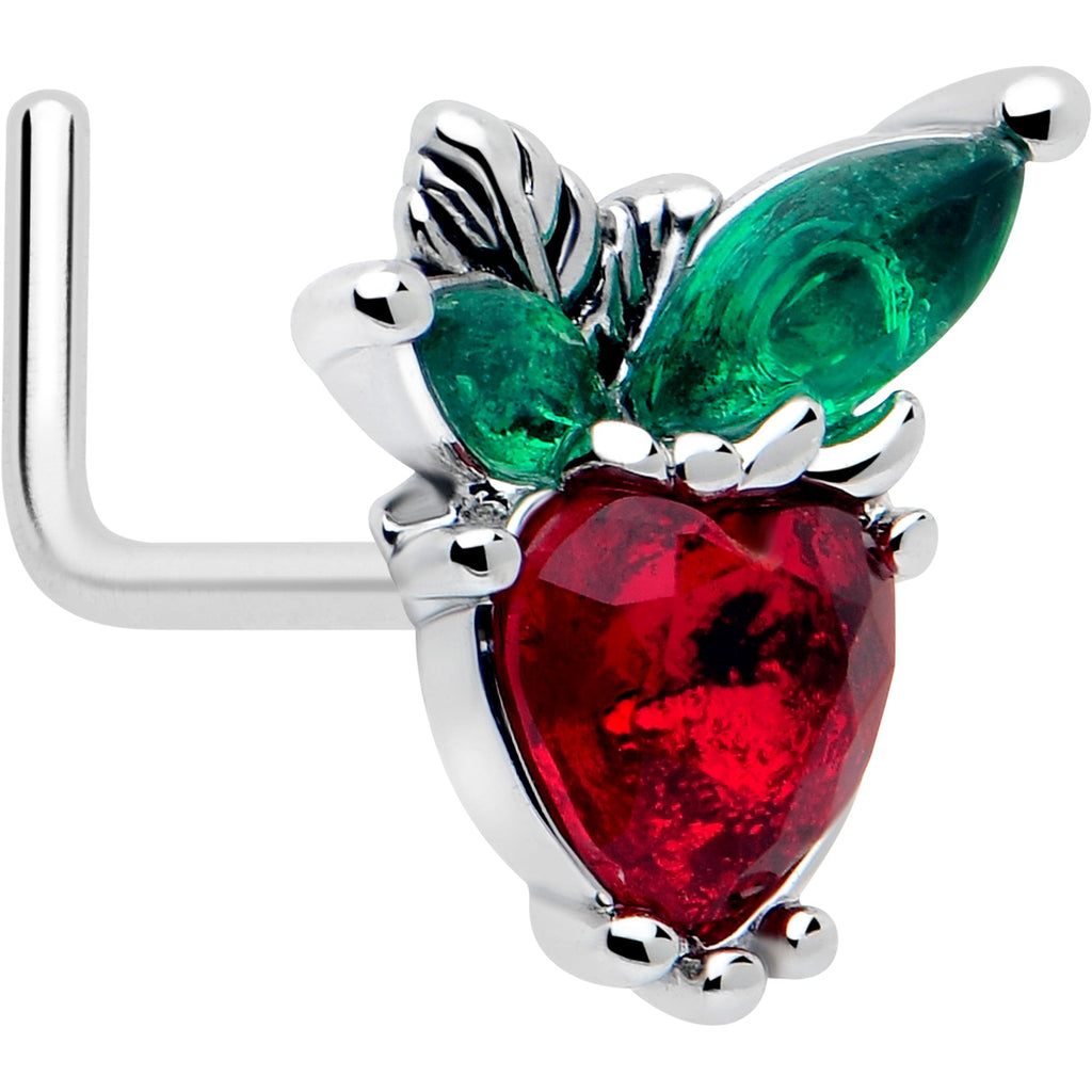 20G 7mm Red Green Gem Strawberry Heart L Shape Nose Ring