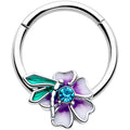 16G 3/8 Blue Gem Faerie Flower Purple Hinged Segment Ring