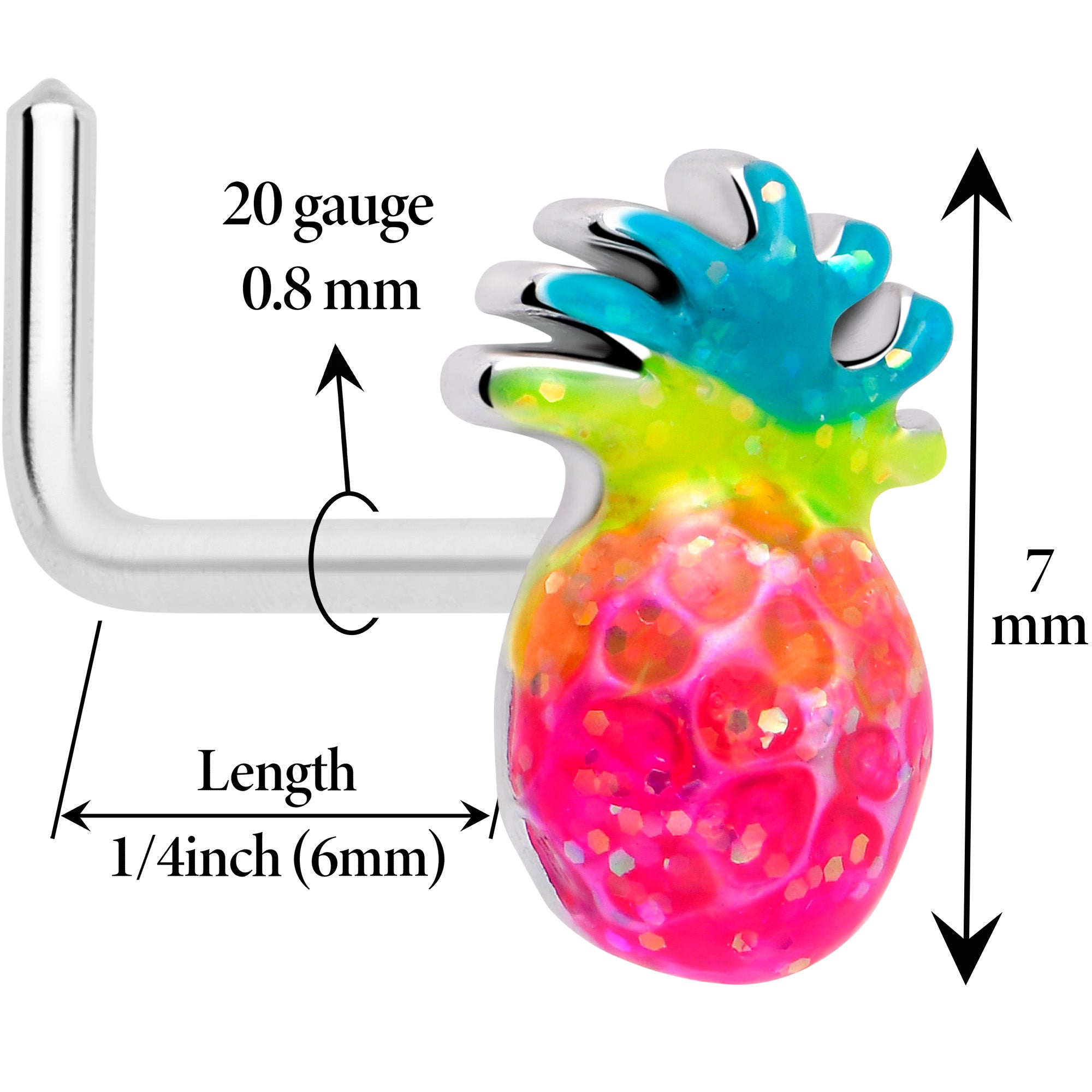 20G 7mm Hot Tropical Pineapple L Shape Nose Ring