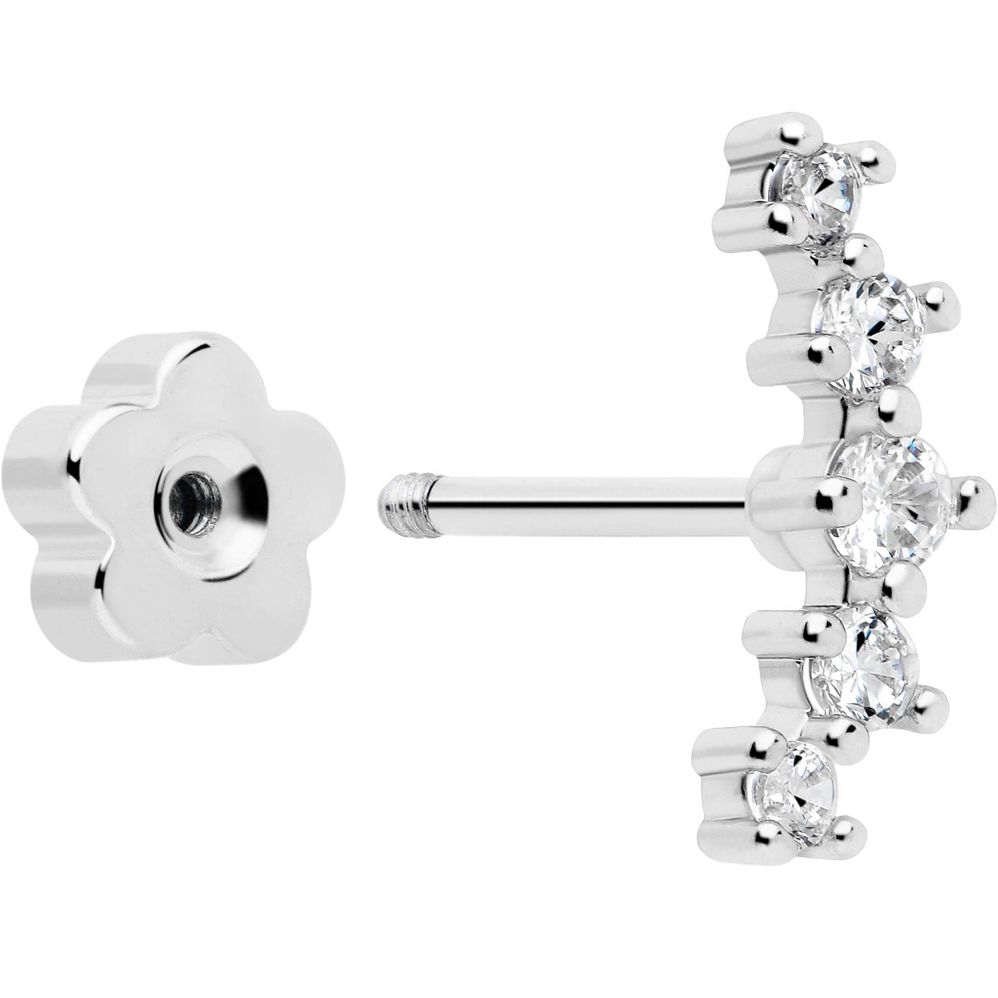 20G CZ Gem Ball Arch Butterfly Reversible Flower Flat Back Earring Set of 6