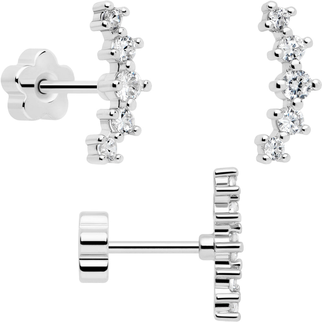 20G CZ Gem Ball Arch Butterfly Reversible Flower Flat Back Earring Set of 6