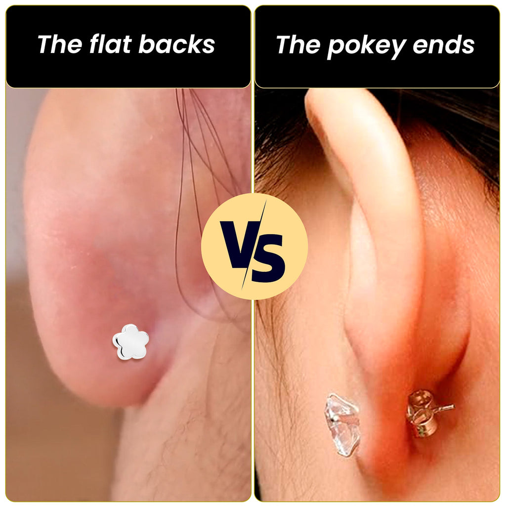 20G Clear CZ Gem Moon Circle Bar Reversible Flower Flat Back Earring Set of 6