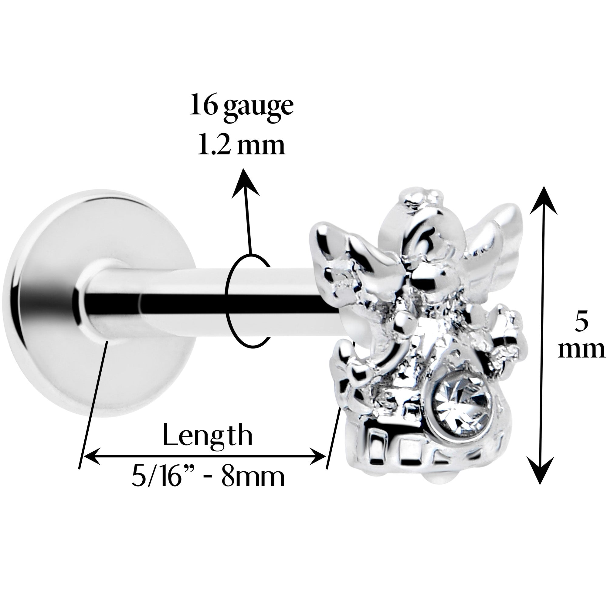 16G 5/16 Clear CZ Gem Fabulous Angel Labret Monroe Tragus