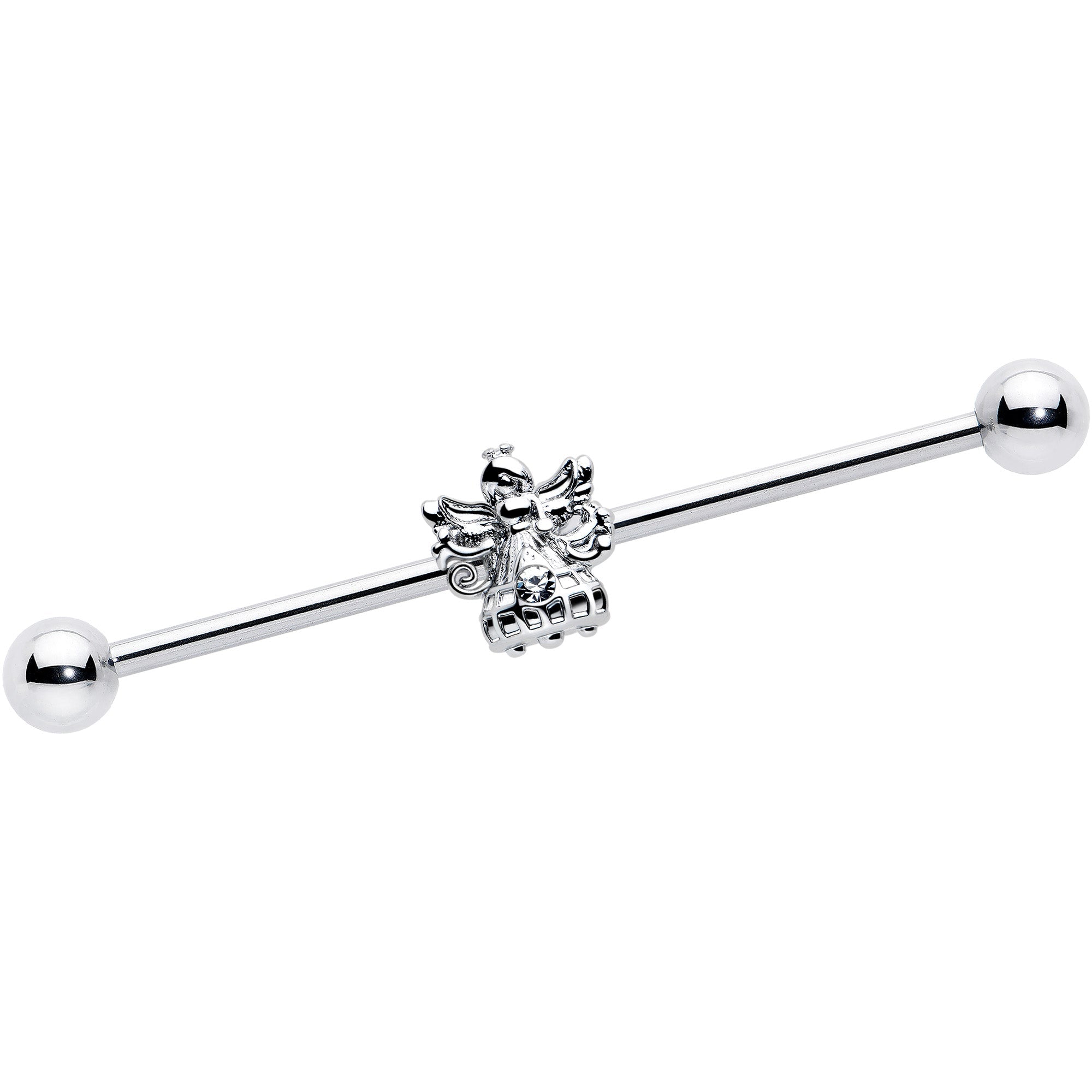 14G Clear CZ Gem Fabulous Angel Industrial Barbell 38mm