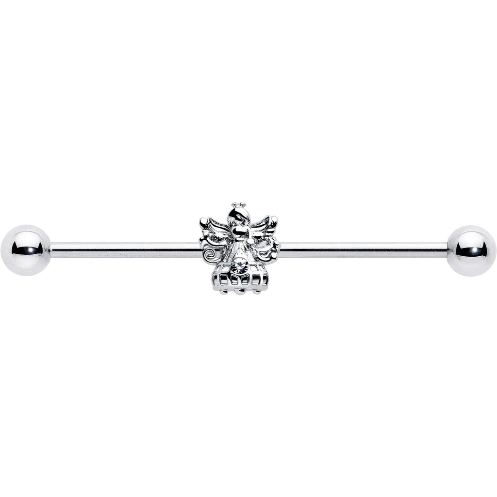 14G Clear CZ Gem Fabulous Angel Industrial Barbell 38mm