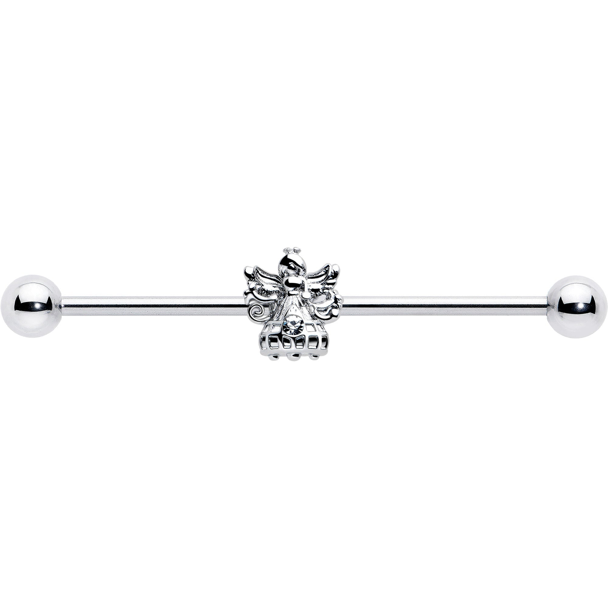 14G Clear CZ Gem Fabulous Angel Industrial Barbell 38mm
