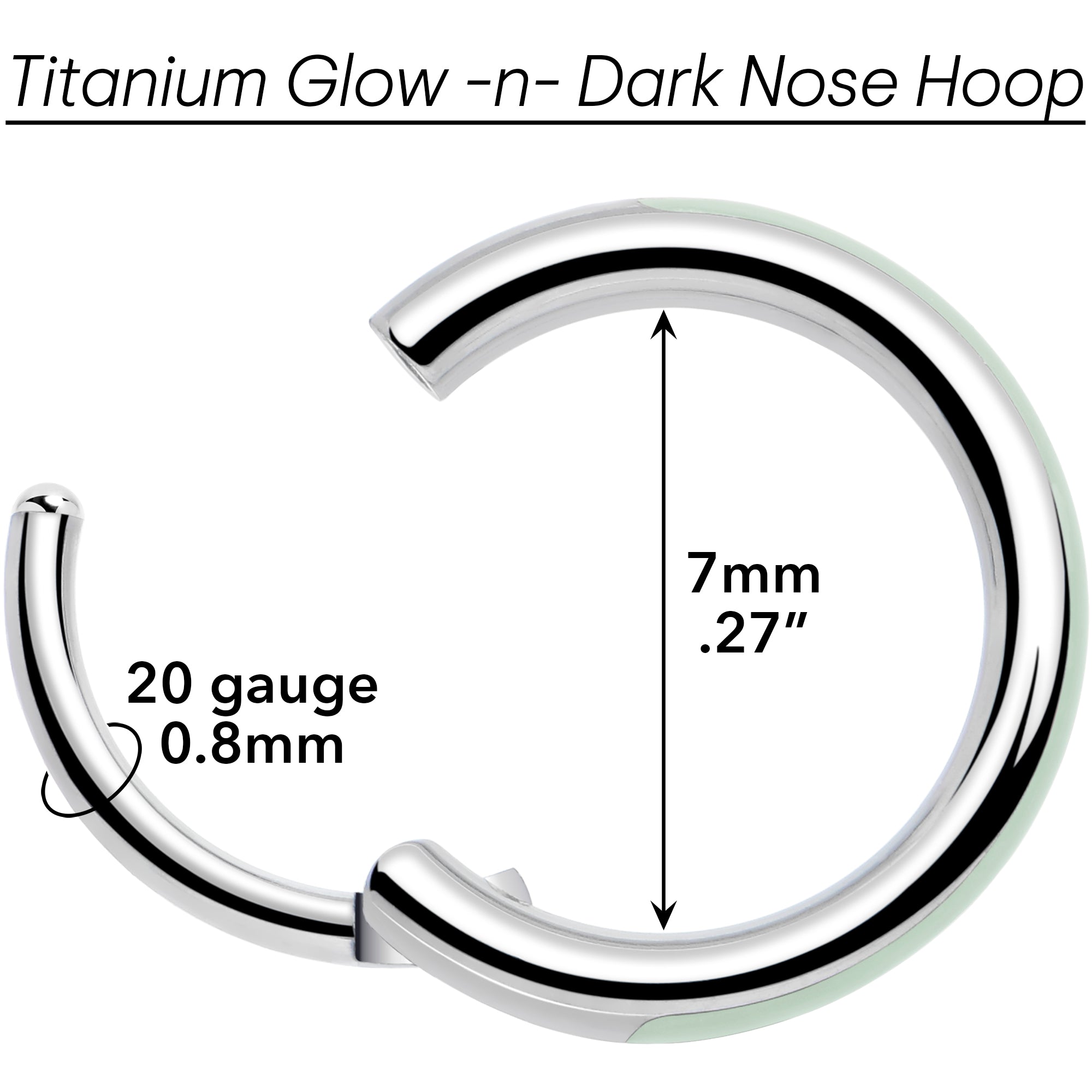 20G Implant Grade Titanium  Glow in the Dark Hinged Segment Nose Hoop