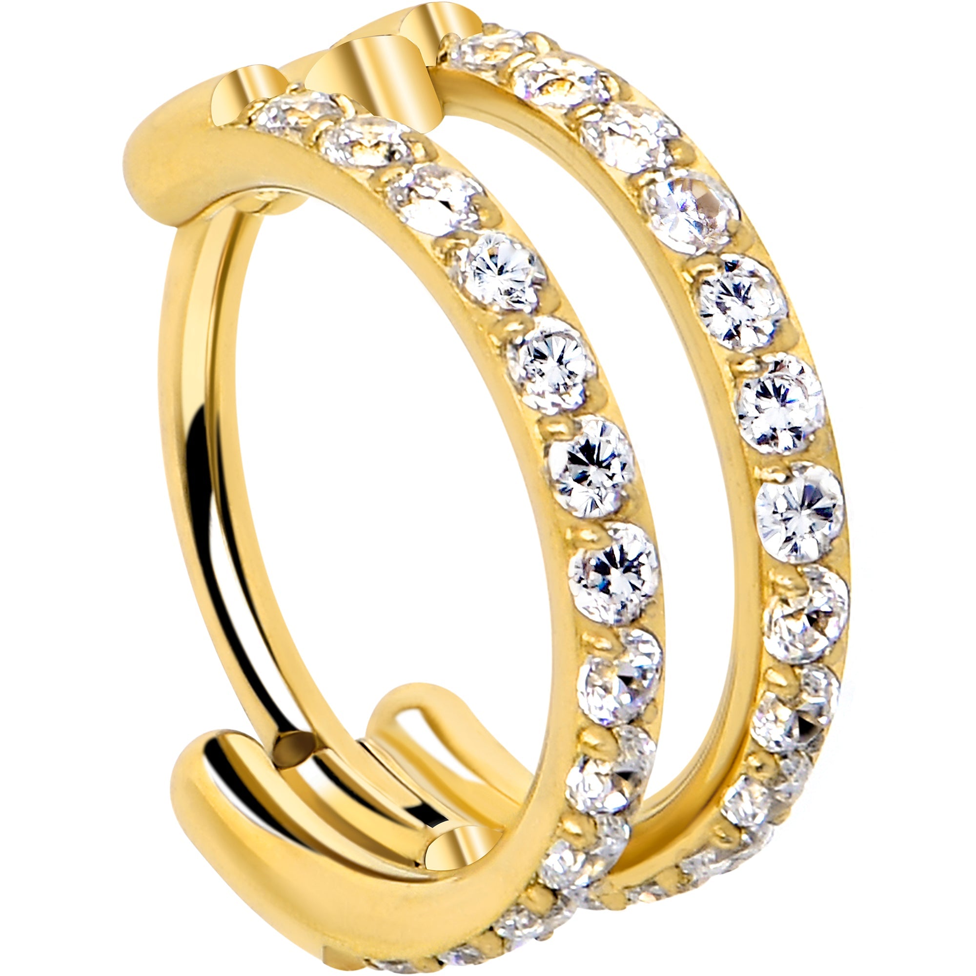 20G Double Row Micro Gem Implant Grade Titanium Hinged Double Hoop Nose Ring