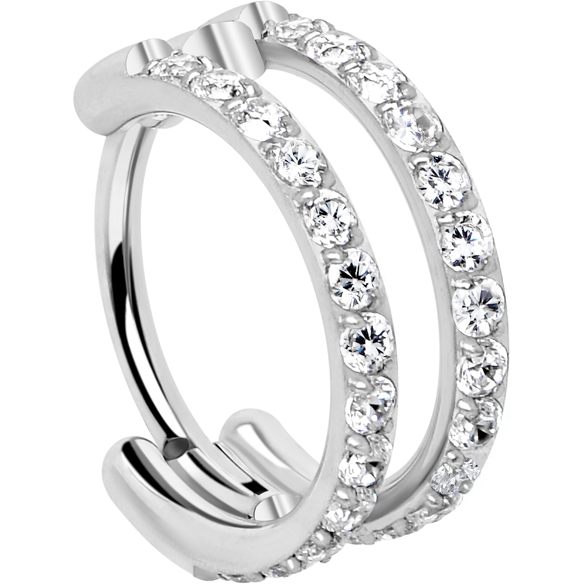 20G Double Row Micro Gem Implant Grade Titanium Hinged Double Hoop Nose Ring