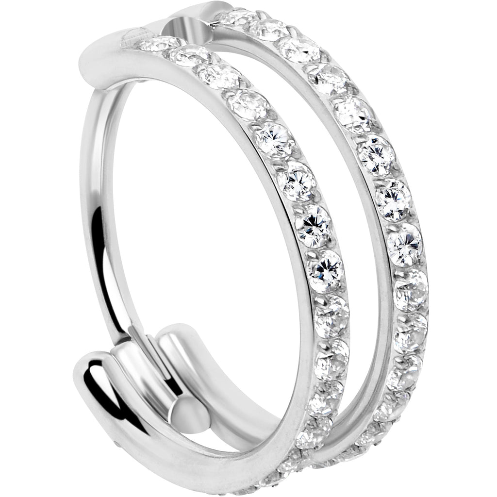 20G Double Row Micro Gem Implant Grade Titanium Hinged Double Hoop Nose Ring