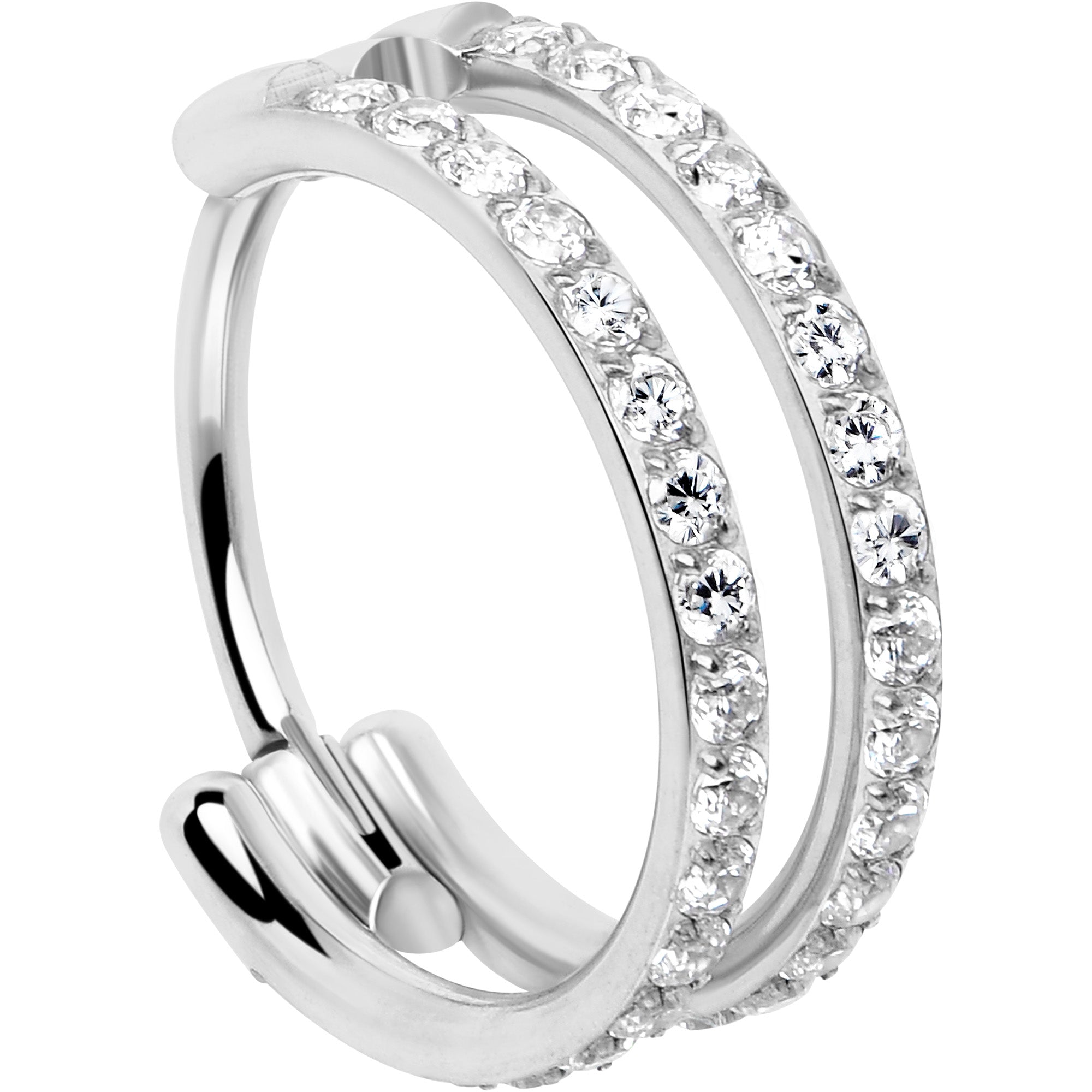 20G Double Row Micro Gem Implant Grade Titanium Hinged Double Hoop Nose Ring