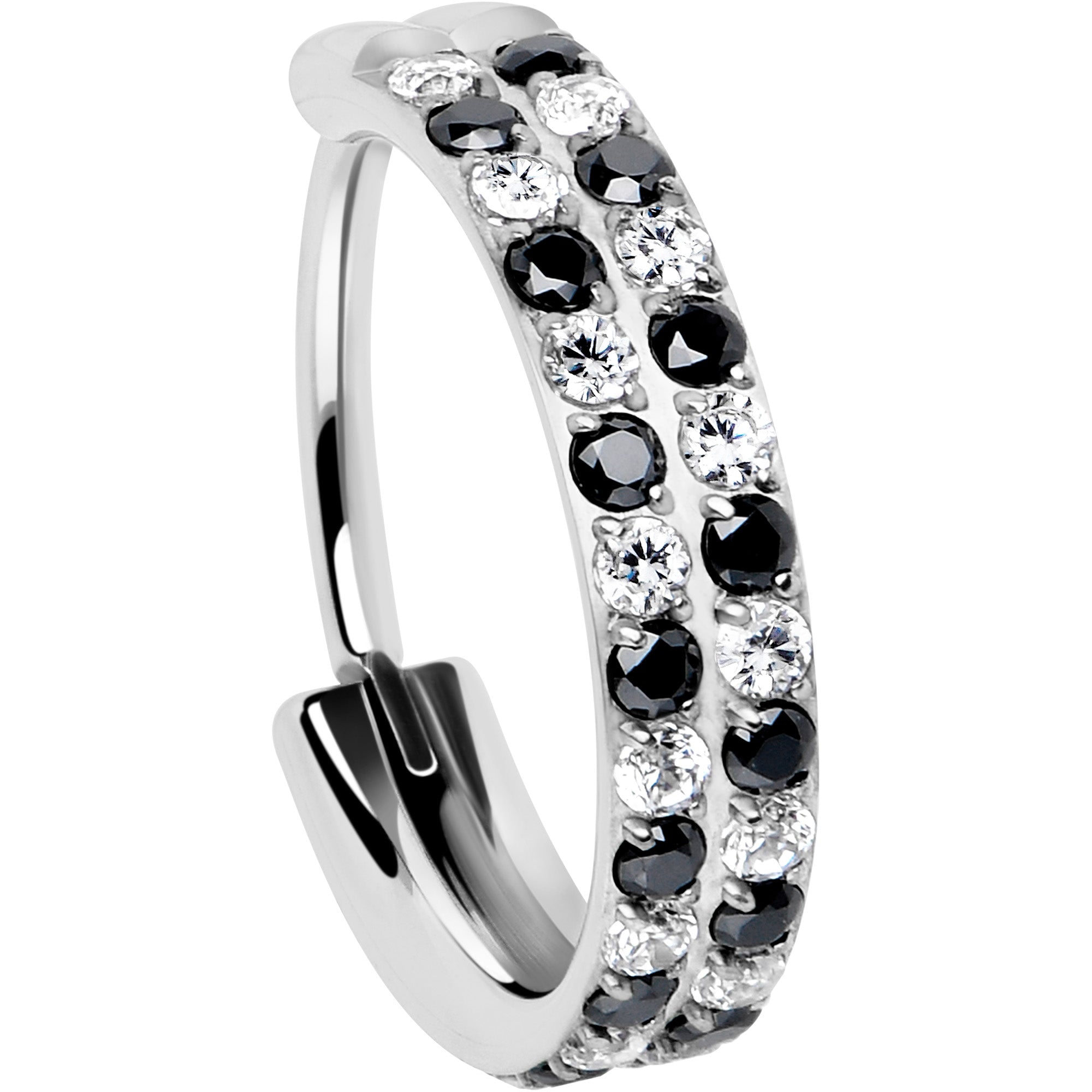 20G CZ Double Row Checkerboard Implant Grade Titanium Nose Hoop