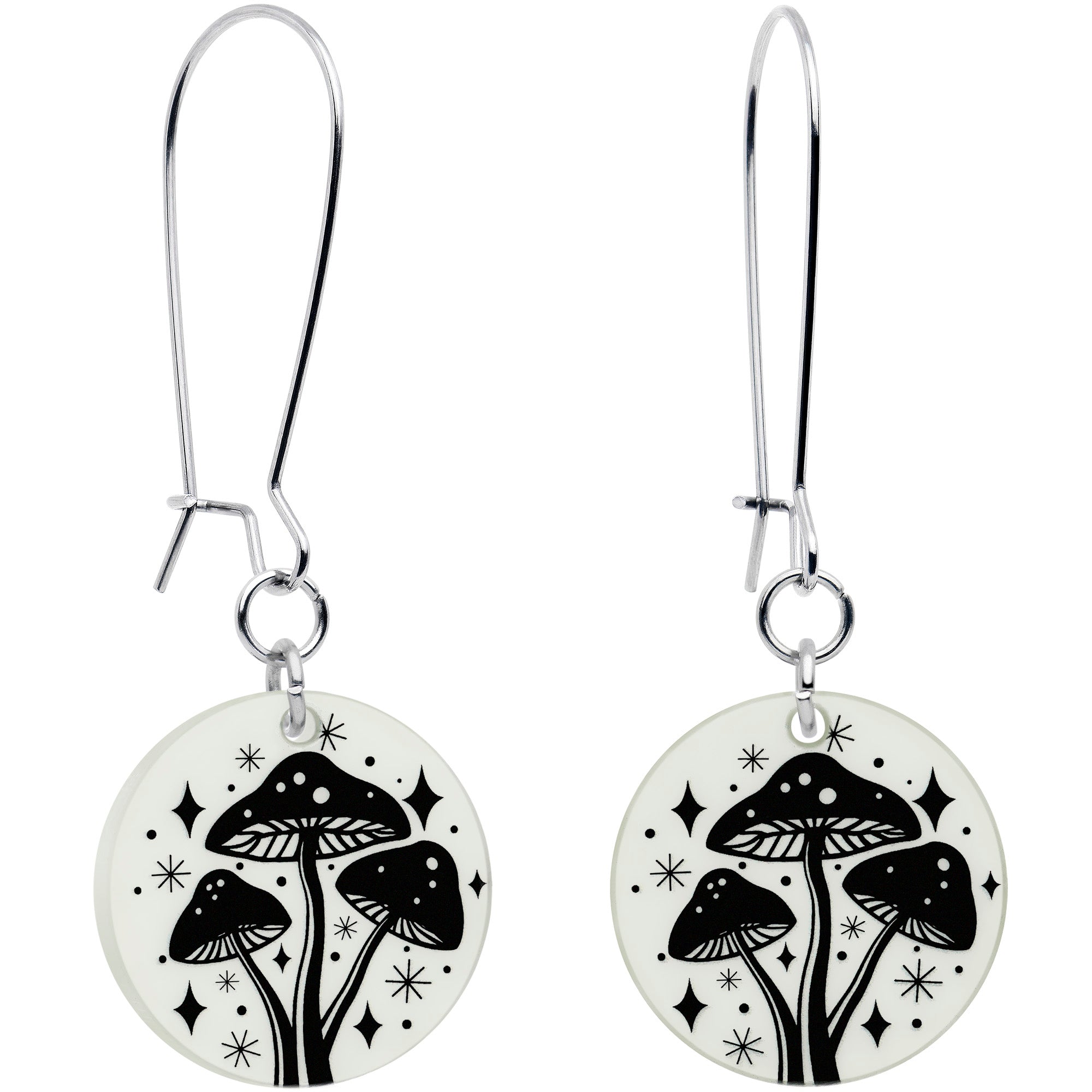 Glow in the Dark Mystic Mushroom Dangle Earrings by Onyx O
