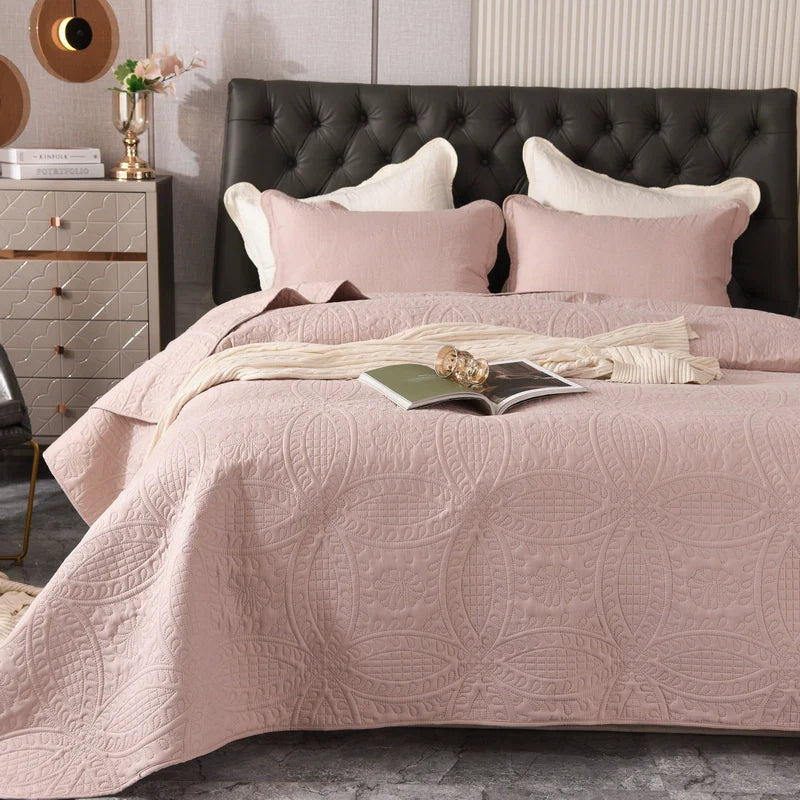 European-Style Quilted Bed Cover Three-Piece Tatami Double-Sided Minimalist Pure Color Bedspread Quiltedtextiles Bed Sheets Rural Large Kang Mat