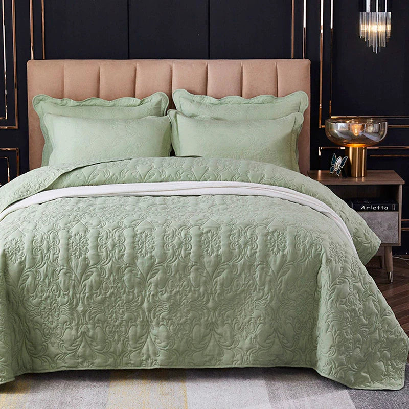 European-Style Quilted Bed Cover Three-Piece Tatami Double-Sided Minimalist Pure Color Bedspread Quiltedtextiles Bed Sheets Rural Large Kang Mat