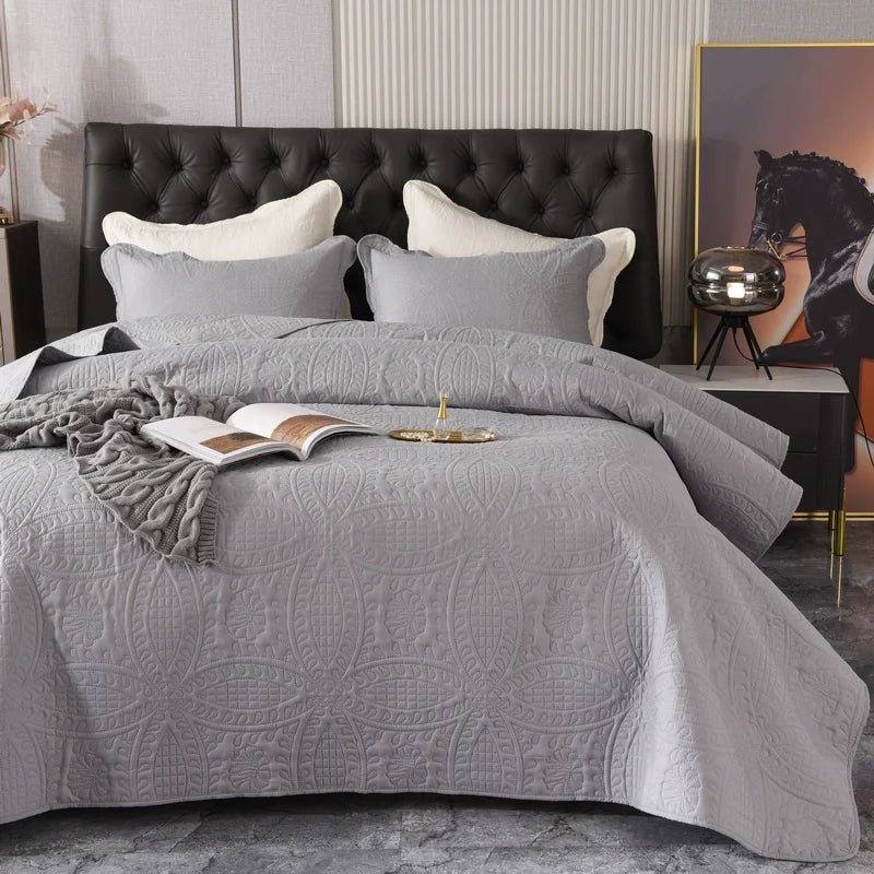 European-Style Quilted Bed Cover Three-Piece Tatami Double-Sided Minimalist Pure Color Bedspread Quiltedtextiles Bed Sheets Rural Large Kang Mat