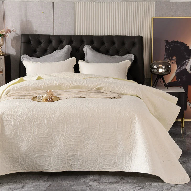 European-Style Quilted Bed Cover Three-Piece Tatami Double-Sided Minimalist Pure Color Bedspread Quiltedtextiles Bed Sheets Rural Large Kang Mat