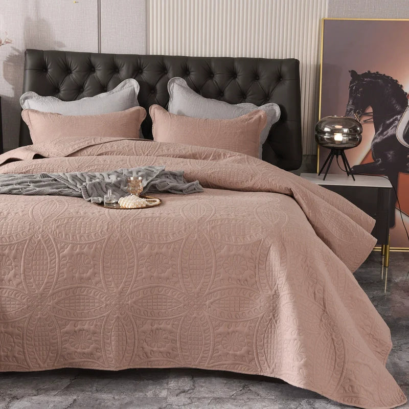 European-Style Quilted Bed Cover Three-Piece Tatami Double-Sided Minimalist Pure Color Bedspread Quiltedtextiles Bed Sheets Rural Large Kang Mat