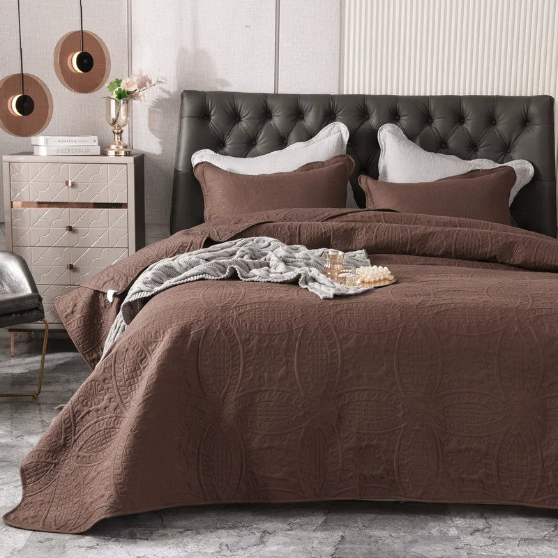 European-Style Quilted Bed Cover Three-Piece Tatami Double-Sided Minimalist Pure Color Bedspread Quiltedtextiles Bed Sheets Rural Large Kang Mat