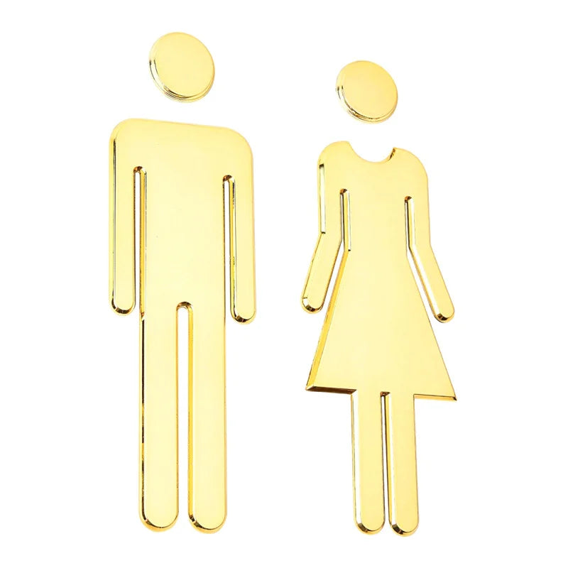 Black Gold Color Toilet Sign Plate Brass Wash Room Door Wall Label Sticker Wc Holder Signage Board