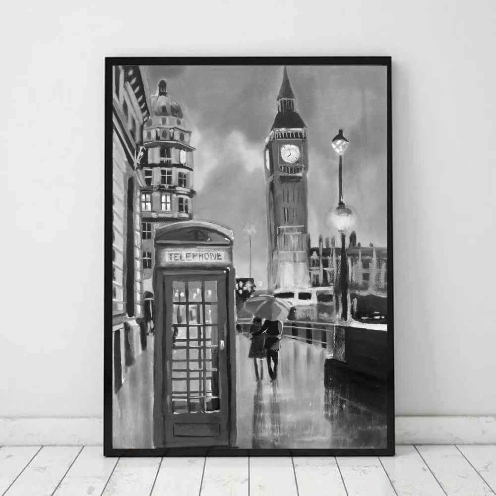 Black White Retro Paris London Anime Posters Sticky HD Quality Wall Art Retro Posters for Home Kawaii Room Decor