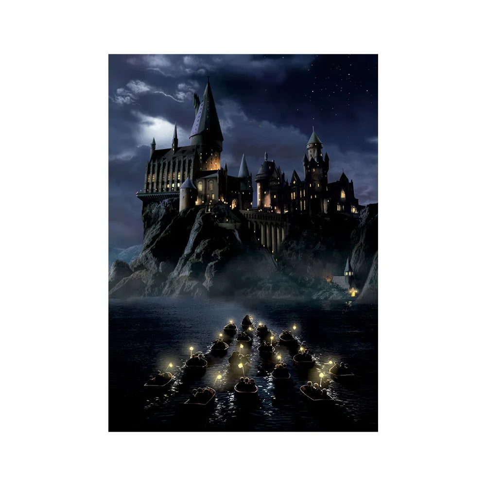 Boats to Hogwarts Magic School Night View Canvas Art Posters and Prints Landscape Painting on the Wall Art Picture Home Decor