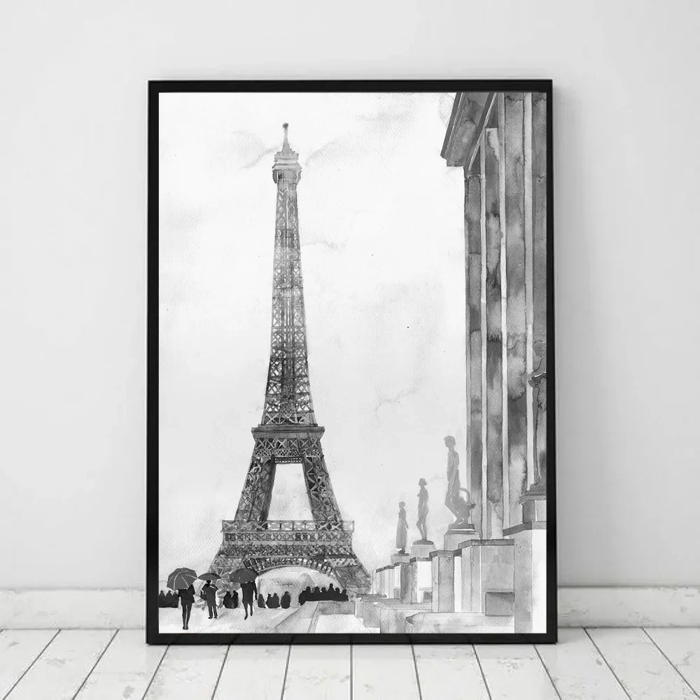 Black White Retro Paris London Anime Posters Sticky HD Quality Wall Art Retro Posters for Home Kawaii Room Decor