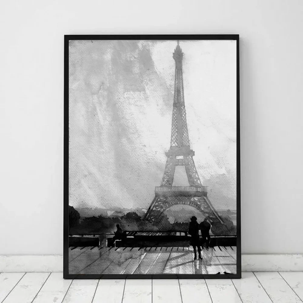 Black White Retro Paris London Anime Posters Sticky HD Quality Wall Art Retro Posters for Home Kawaii Room Decor