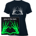 Glow in the Dark Dead Inside Heart Skeleton Hands Black Tee Shirt