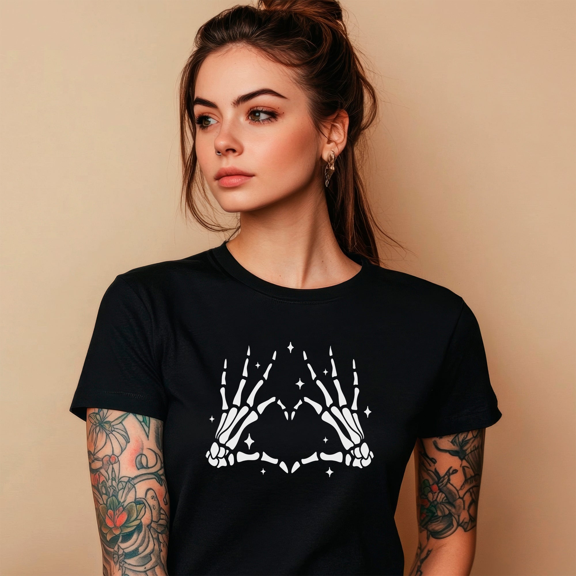 Glow in the Dark Dead Inside Heart Skeleton Hands Black Tee Shirt