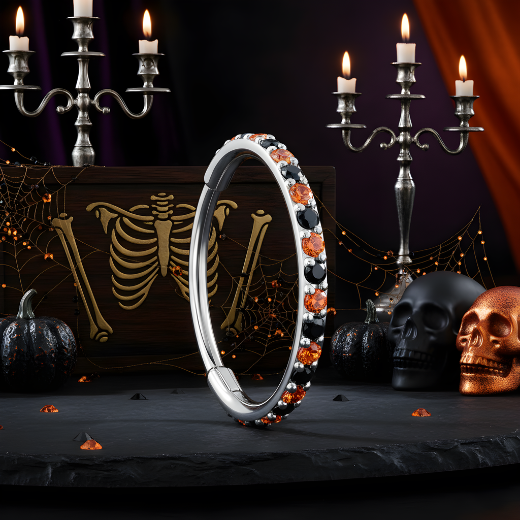 20G Micro Gem Titanium Hinged Nose Hoop - Black Orange Nose Ring